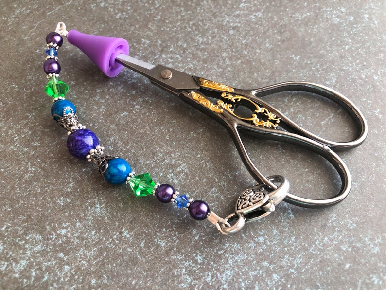 Beaded Scissor Fob with Tip Cover for Small Scissors Sewing Accessory Gift, Birthday Gift for Quilter image 6