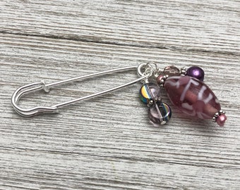 Beaded Wire Brooch- Purple Shawl Pin- Scarf Accessory- Purse Jewelry- Gift |, Mother's Day Gift