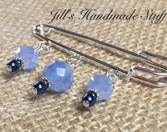 Blue Kilt Pin for Shawls, Handbag Decoration, Safety Pin Jewelry, Mother's Day Gift