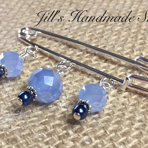 Blue Kilt Pin for Shawls, Handbag Decoration, Safety Pin Jewelry, Mother's Day Gift