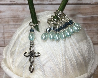 Snag Free Stitch Markers for Knitting, Beaded Cross Progress Keeper, Gifts for Knitter, Religious Gift for Grandma, Crochet Option