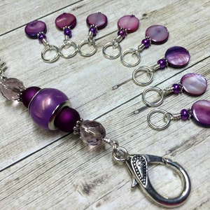 Purple Shell Stitch Marker Set - Snag Free Beaded Knitting Markers - Gift for Knitters |, Mother's Day Gift