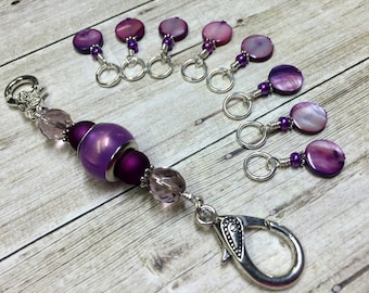 Purple Shell Stitch Marker Set - Snag Free Beaded Knitting Markers - Gift for Knitters |, Mother's Day Gift