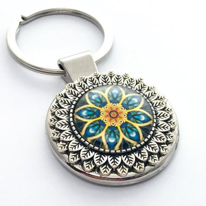 Teal Flower Keychain for Women, Ladies Handbag Charm, Key Ring Gift, Graduation Gift