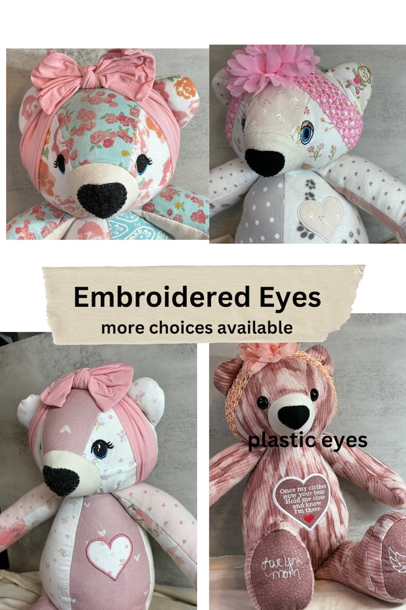 Customized 18 In. Memory Bear, Remembrance Bear, Baby Keepsake, Memorial Bear Gift Made from Loved One's Clothing, Embroidered Name Option image 5