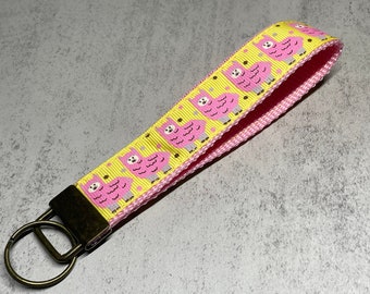Pink Llamas Keychain Lanyard for Women, Wristlet Key Fob with Key Ring, Gift for Teen Girl