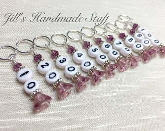 Numbered Stitch Markers, Knitting Row Counter, Beaded Progress Keepers