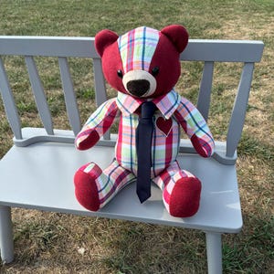 Memorial Bear Made with Button Down Shirt, Remembrance Teddy Bear, Keepsake Bear Made from Your Loved One's Clothing, Embroidery Option