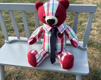 Memory Bear Made with Loved Ones Button Down Shirt, Remembrance Keepsake Bear, Embroidery Option
