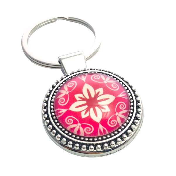 Damask Flower Keychain for Women, Handmade Ladies Handbag Charm, Key Ring, New Car Gift, Gift for Mom, Graduation Gift