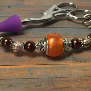 Orange Cinnamon Beaded Scissor Fob | Sewing Accessories | Scissor Charm |, Birthday Gift for Quilter