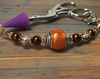 Orange Cinnamon Beaded Scissor Fob | Sewing Accessories | Scissor Charm |, Birthday Gift for Quilter