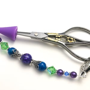 Beaded Scissor Fob with Tip Cover for Small Scissors Sewing Accessory Gift, Birthday Gift for Quilter image 1