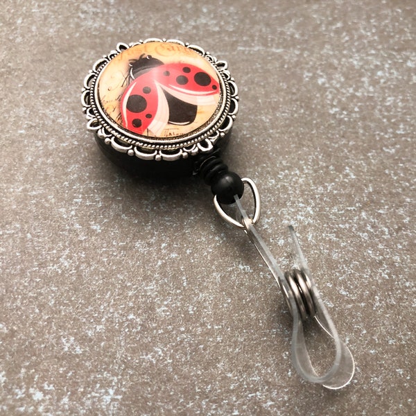 Ladybug Retractable Badge Reel, Magnetic or Clip On Id Holder, Teacher Gift, Badge Holder for Nurses, Birthday Gift for Coworker