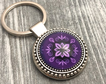 Orchid Damask Keychain: Heavy Duty Key Ring