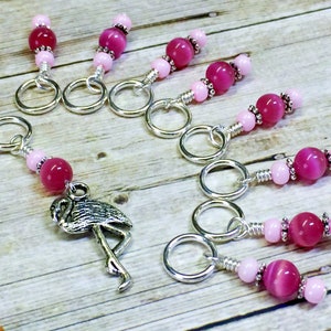 Pink Flamingo Stitch Marker Set for Knitting, Select Clasps for Crochet Markers, Snag Free Gift for Knitters, Bird Beaded Stitch Marker