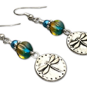 Dragonfly Dangle Earrings for Women, Teal Earrings, French Hook Wire Earrings, Birthday Gift for Mom