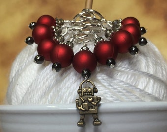 Robot Stitch Marker Set for Knitting, Select Clasps for Crochet Markers, Snag Free Progress Keeper, Gifts for Knitter, Beaded Stitch Marker