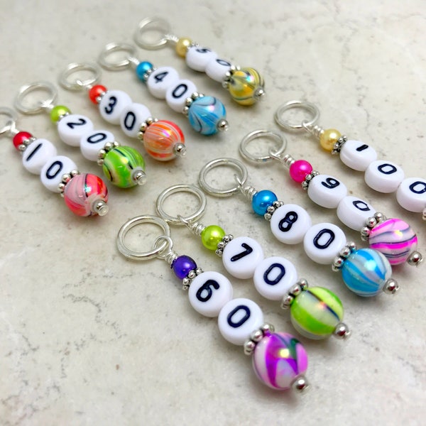 Number Stitch Markers, 10-100 Row Counter Stitch Marker, Gift for Knitters, Numbered Knitting Marker, Snag Free Progress Keepers