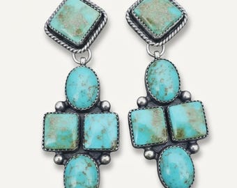 Natural Turquoise Cluster Stud Earrings | Silver Southwestern Boho Jewelry stud