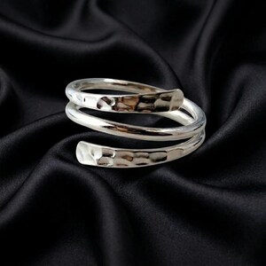 Hammered Sterling Silver Adjustable Wrap Ring, Boho Thumb Ring