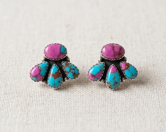 Cotton Candy Turquoise Stud Earrings: Handmade 925 Sterling Silver Jewelry For Women