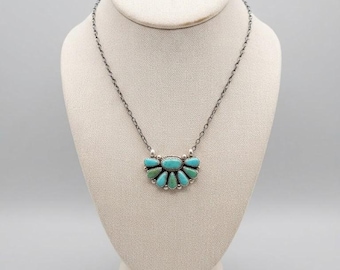 Blauwe turkooizen ketting, handgemaakte sterling zilveren edelsteen sieraden, peervormige natuurlijke turkooizen hanger, boho gelaagde ketting