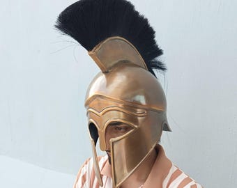 Handgefertigter griechischer korinthischer Helm | Antikbronze-Finish, Spartan-Cosplay, Vintage-Kriegerhelm, Kostüm der griechischen Mythologie, Einheitsgröße für Erwachsene