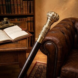 Floral Ornate Walking Cane, Handcrafted Floral Walking Cane Knob: Traditional, Cane, Collectible Cane, Solid Brass Walking Stick, image 6