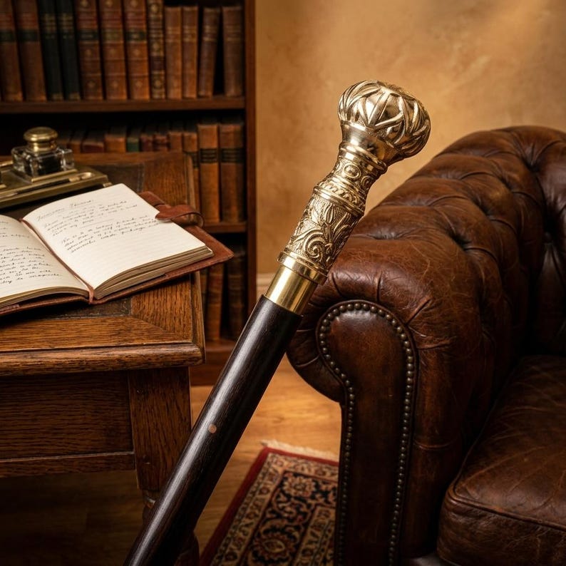 Floral Ornate Walking Cane, Handcrafted Floral Walking Cane Knob: Traditional, Cane, Collectible Cane, Solid Brass Walking Stick, image 6