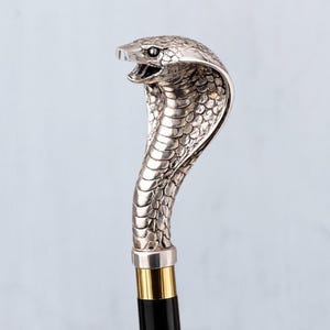 Walking Cane: Cobra Head Walking Stick, Wooden Shaft, Collectible Snake Handle Canes