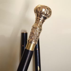 Floral Ornate Walking Cane, Handcrafted Floral Walking Cane Knob: Traditional, Cane, Collectible Cane, Solid Brass Walking Stick, image 1