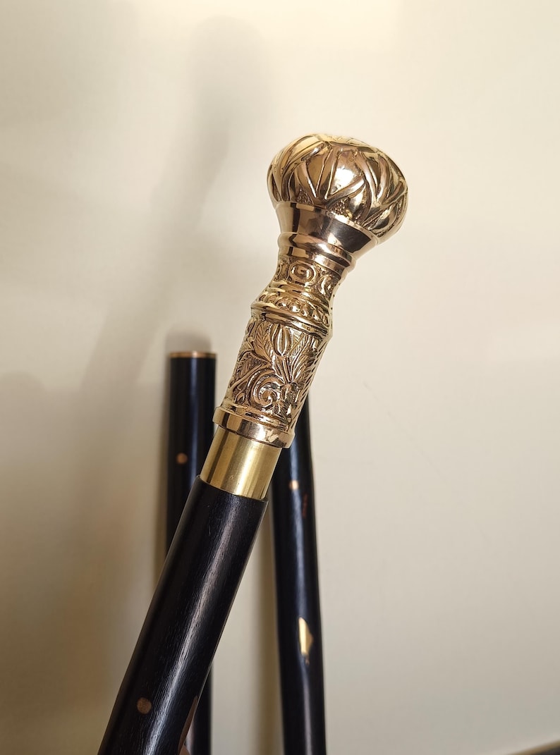 Floral Ornate Walking Cane, Handcrafted Floral Walking Cane Knob: Traditional, Cane, Collectible Cane, Solid Brass Walking Stick, image 1