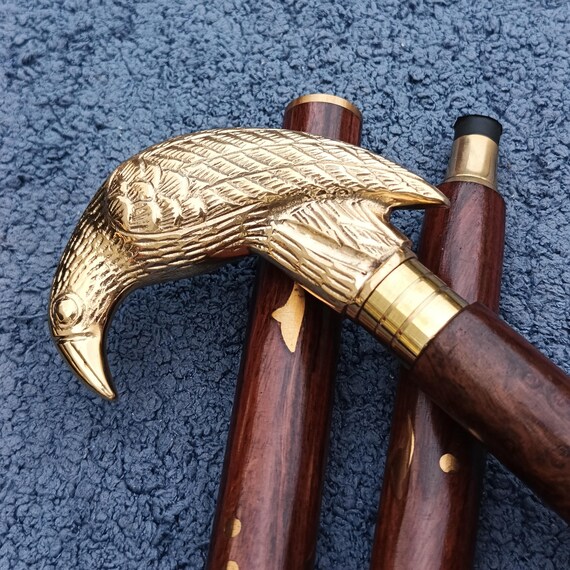 Handmade Brass Head Wooden Walking Cane – Vintage Victorian Style, Antique Finish