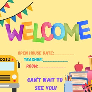 Cartão postal editável de volta às aulas para alunos – Cartão de boas-vindas para professores | Download instantâneo