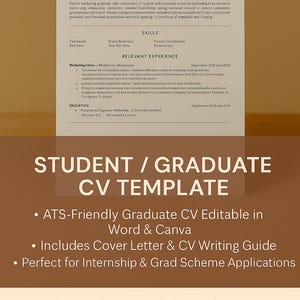 Graduate CV Template | ATS-Friendly Resume + Cover Letter | Editable in Word & Canva | Entry-Level Job Application Kit