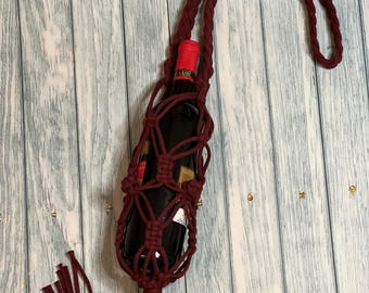 Handmade Macrame Wine Bag: Organic Cotton Boho Shoulder Tote