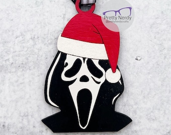 Horror Movie Mask Ornament - Christmas tree decor, Christmas ornament, scary movie, Santa hat, halloween tree, ghost