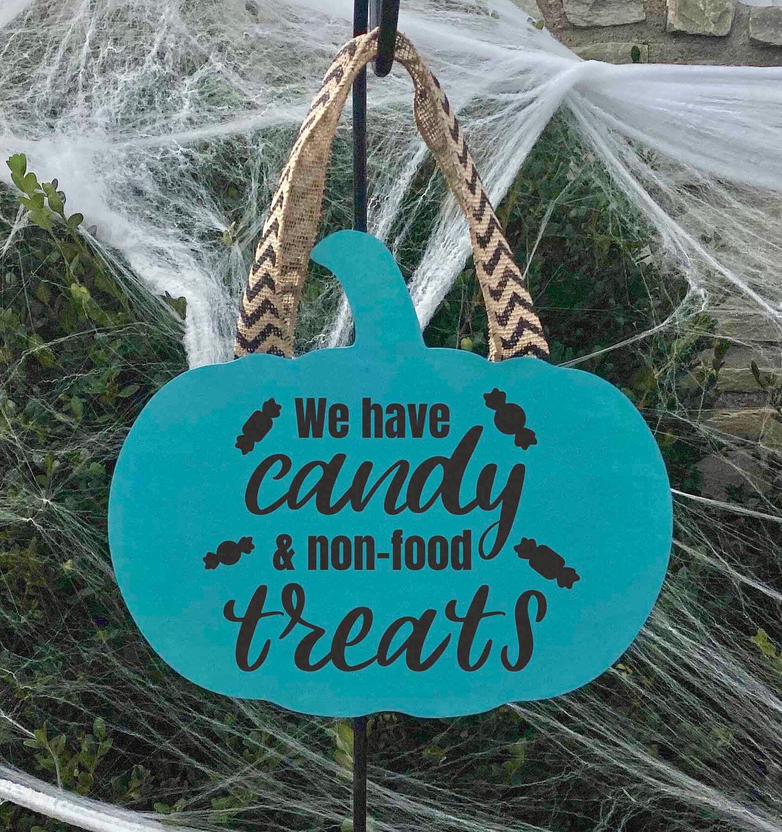 Teal pumpkin sign trick or treat wood sign halloween Etsy