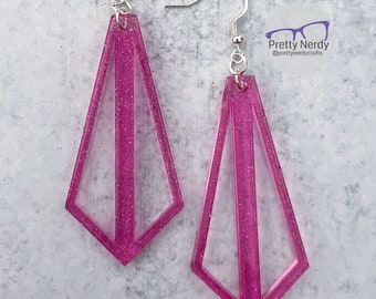 Pink Shimmer Geometric Earrings, cute, glitter, pastel goth, funky jewelry, fun, unique gift, fashion earrings