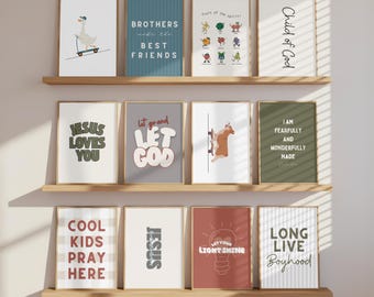 Kids Bible Verse Prints: Christian Playroom Decor (Digital Download Set of 12)