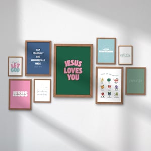 Kids Bible Verse Poster Bundle: Christian Nursery, Playroom, Bedroom Decor (Digital Download Set of 9)
