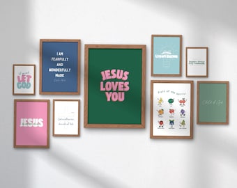Paquete de pósteres con versículos bíblicos para niños: Decoración cristiana para habitación infantil (descarga digital)