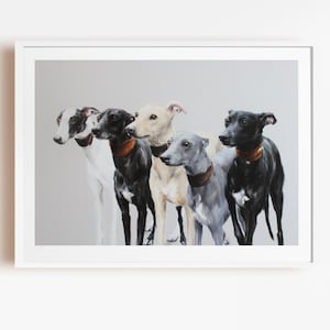 Company of Whippets  - unframed whippet print Whippet Painting - Whippet gift, Sighthound Art, Whippets print, wall art for whippet lovers