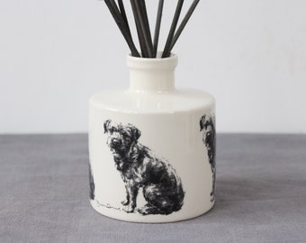 Border Terrier Sitting, Pottery reed diffuser, Ceramic diffuser, essential oil diffuser, Border Terrier gift, Border Terrier present