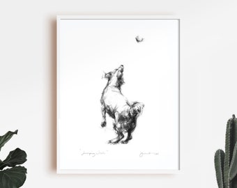 Dog drawing print, Jack Russell dog art print - from a charcoal sketch drawing - terrier gift, jack russell present