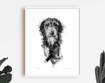 Lurcher Deerhound portrait - fine art dog print - Hairy lurcher gift, deerhound lurcher wall art,  deerhound present, lurcher gift