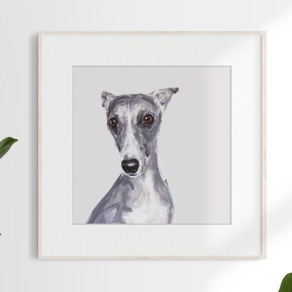 Whippet Art - ungerahmt Ltd. Ed Hundedruck Whippet Gemälde - Whippet Geschenk, Geschenk Whippet Liebhaber, Windhund Kunst, Whippet Hundeportrait, Wandkunst