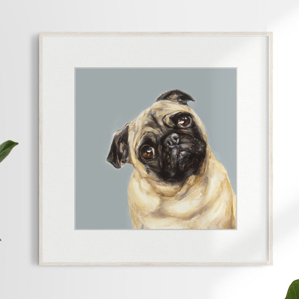 Tan Pug Dog print - unframed signed  Ltd. Ed Collectable - Pug art print - pug gift - pug dog portrait