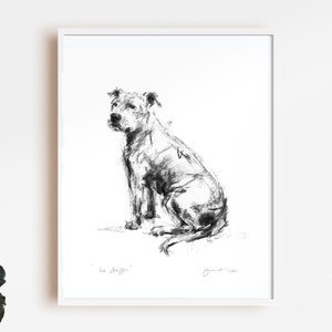 Hondentekeningafdruk, Staffordshire-bulterriër - staffiehondafdruk - staffiekunst - staffiecadeau - staffy minnaar, hondenpestkunst, cadeau pesten